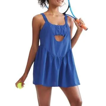 Sexyasasii Womens Tennis Dress Built in Bra and Shorts Workout Athletic Dress with Pockets Breathable Blue Golf Clothing for Running