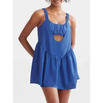 Sexyasasii Womens Tennis Dress Built in Bra and Shorts Workout Athletic Dress with Pockets Breathable Blue Golf Clothing for Running