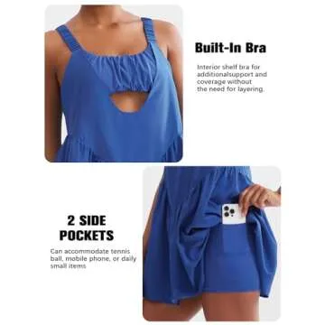 Sexyasasii Womens Tennis Dress Built in Bra and Shorts Workout Athletic Dress with Pockets Breathable Blue Golf Clothing for Running