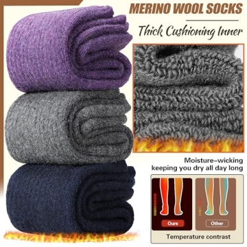 EBMORE Wool Socks for Women Hiking Thermal Warm Winter Thick Boot Cozy Crew Comfy Work Socks for Lad...