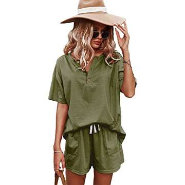 ADDHEAT Women Two Piece Sweatsuits Sets: Casual Short Sleeve Sweatsuit Outfits Loose Fitting Lounge ...