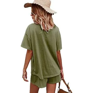 ADDHEAT Women Two Piece Sweatsuits Sets: Casual Short Sleeve Sweatsuit Outfits Loose Fitting Lounge Set Tracksuit Outfit Pockets