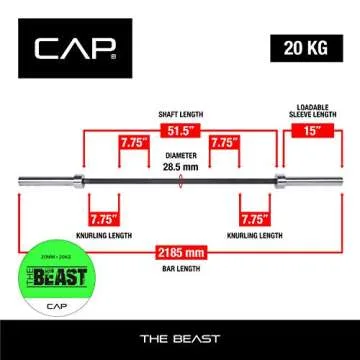 CAP Barbell THE BEAST Olympic Bar | For Weightlifting and Power Lifting, THE BEAST - Black/Chrome, No Center Knurl, 7' Olympic
