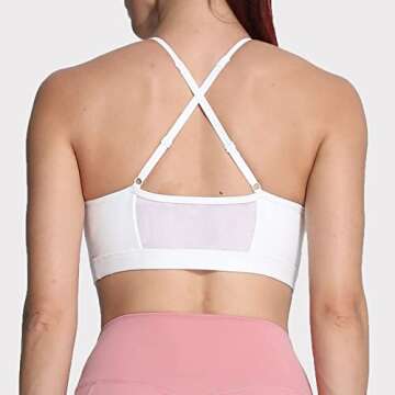 Aoxjox Sports Bras for Women Workout Fitness Ruched Training Baddie Cross Back Yoga Crop Tank Top (White, Medium)