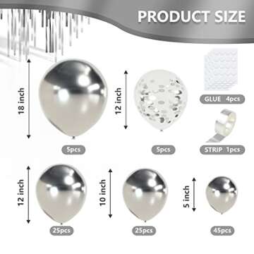 Metallic Sliver Balloon Different Sizes 110 Pcs 18 12 10 5 Inch Chrome Balloon Garland Arch Kit Conf...