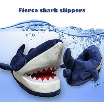 Friendly House Women's Fluffy Animal Slippers, Novelty Shark Whale Fish Slippers for Women and Men(7-9, shark)