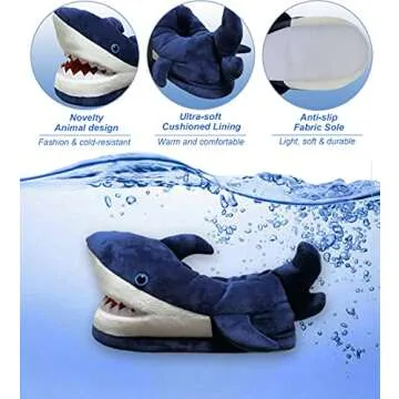 Friendly House Women's Fluffy Animal Slippers, Novelty Shark Whale Fish Slippers for Women and Men(7-9, shark)