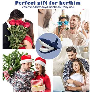 Friendly House Women's Fluffy Animal Slippers, Novelty Shark Whale Fish Slippers for Women and Men(7-9, shark)