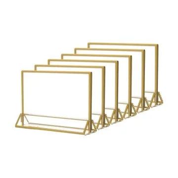 NIUBEE 6Pack 6 x 4 Horizontal Clear Acrylic Sign Holder with Gold Borders, Double Sided Table Menu S...
