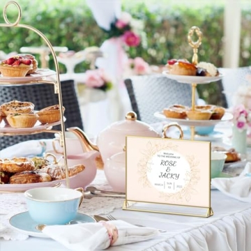 NIUBEE 6Pack 6 x 4 Horizontal Clear Acrylic Sign Holder with Gold Borders, Double Sided Table Menu Stands Picture Frames for Wedding Table Numbers, Restaurant Signs, Photos and Art Display