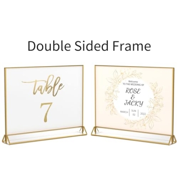 NIUBEE 6Pack 6 x 4 Horizontal Clear Acrylic Sign Holder with Gold Borders, Double Sided Table Menu Stands Picture Frames for Wedding Table Numbers, Restaurant Signs, Photos and Art Display