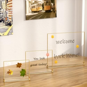 NIUBEE 6Pack 6 x 4 Horizontal Clear Acrylic Sign Holder with Gold Borders, Double Sided Table Menu Stands Picture Frames for Wedding Table Numbers, Restaurant Signs, Photos and Art Display