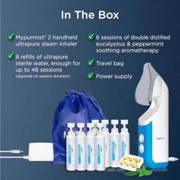Mypurmist Ultrapure Steam Inhaler (Plug-in)- Handheld Steamer, Vaporizer, & Humidifier for Sinus Relief, Nasal Congestion, Cold & Cough, & Vocal Care for Singers (Base Kit)