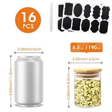 Hoanra 6.5 oz Glass Spice Jar with Bamboo Airtight Lids and Labels, Small Glass Food Storage Contain...