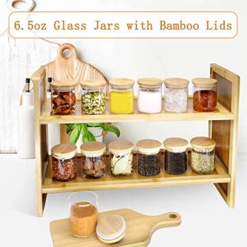 Hoanra 6.5 oz Glass Spice Jar with Bamboo Airtight Lids and Labels, Small Glass Food Storage Containers for Kitchen Pantry Organization Spices Tea Coffee Candy Herbs（16 Pack）