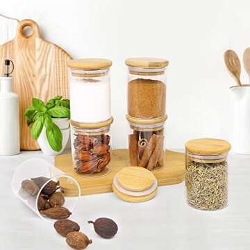 Hoanra 6.5 oz Glass Spice Jar with Bamboo Airtight Lids and Labels, Small Glass Food Storage Containers for Kitchen Pantry Organization Spices Tea Coffee Candy Herbs（16 Pack）