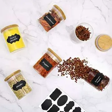 Hoanra Glass Spice Jar Set with Bamboo Lids - 16 Pack