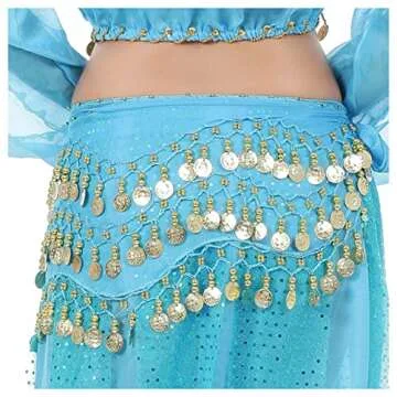 Lauthen.S Belly Dance Hip Scarf with 128 Coins for Costumes