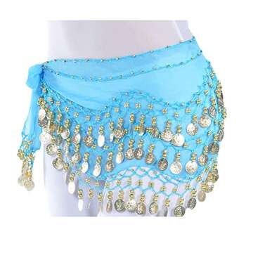 Lauthen.S 128 Coins Belly Dance Hip Scarf Tribal Belt Halloween Genie Costume Accessory Blue