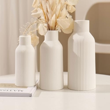 Elegant HEGELDA Vase Set of 3 - Minimalist White Ceramic Decor for Home