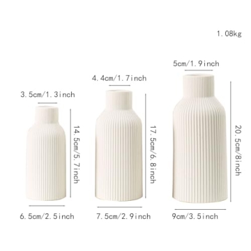 HEGELDA White Ceramic Vase Set - 3 Sizes for Elegant Decor