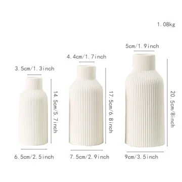 HEGELDA White Ceramic Vase Set - 3 Sizes for Elegant Decor