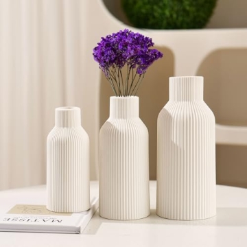 HEGELDA White Ceramic Vase Set - 3 Sizes for Elegant Decor
