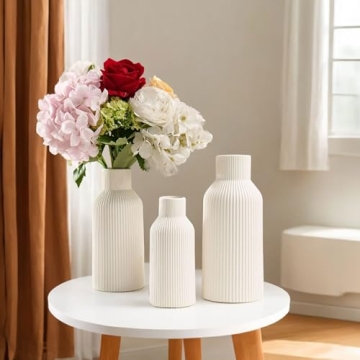 HEGELDA White Ceramic Vase Set - 3 Sizes for Elegant Decor