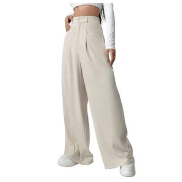 GORGLITTER Women's Elastic High Waisted Wide Leg Baggy Pants Business Casual Pleated Loose Trousers Apricot Small
