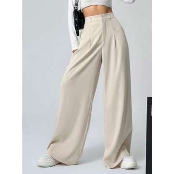 GORGLITTER Women's Elastic High Waisted Wide Leg Baggy Pants Business Casual Pleated Loose Trousers Apricot Small
