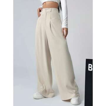 GORGLITTER Women's Elastic High Waisted Wide Leg Baggy Pants Business Casual Pleated Loose Trousers Apricot Small