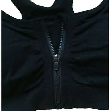 ohlyah Women's Zipper Front Closure Sports Bra Racerback Yoga Bras (XXX-Large, 2 Pack: Black Nude)
