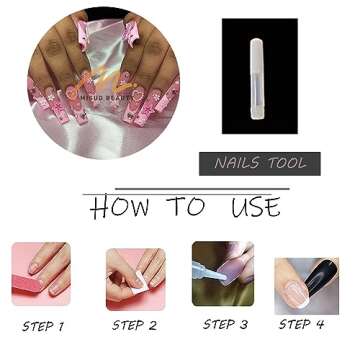 MISUD Press on Nails Long Square Fake Nails Glossy Glue on Nails Pink French Tip Acrylic Nails Squoval Star Pearl Bow Artificial Nails Rhinestone Flower Stick on False Nails with Design 24 pcs