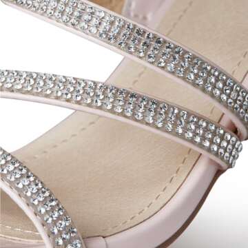 Celbreez Heeled Sandals Square Open Toe Chunky Block Heel Sandals for Women Sparkly Rhinestone Strap Slip-on High Heels Dress shoes