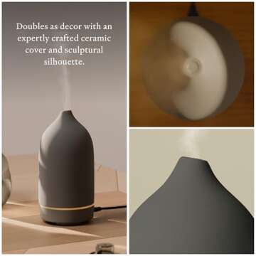 Vitruvi Stone Diffuser, Ceramic Ultrasonic Essential Oil Diffuser for Aromatherapy | Ceramic Diffuser, Diffusers for Home, Oil Diffuser, Room Decor | Charcoal, 90ml Capacity
