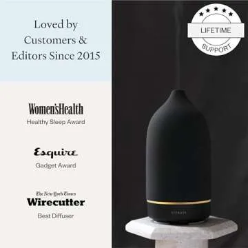 Vitruvi Stone Diffuser, Ceramic Ultrasonic Essential Oil Diffuser for Aromatherapy | Ceramic Diffuser, Diffusers for Home, Oil Diffuser, Room Decor | Charcoal, 90ml Capacity