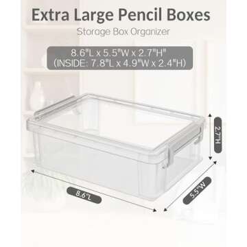 Sooez 6 Pack Extra Large Pencil Box - Clear Storage for Art & School Supplies