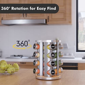 New England Stories Revolving Spice Rack Set with 16 Jars