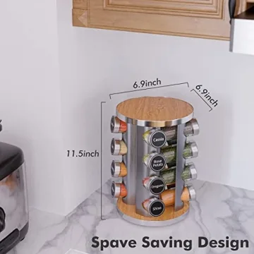 New England Stories Revolving Spice Rack Set with 16 Jars