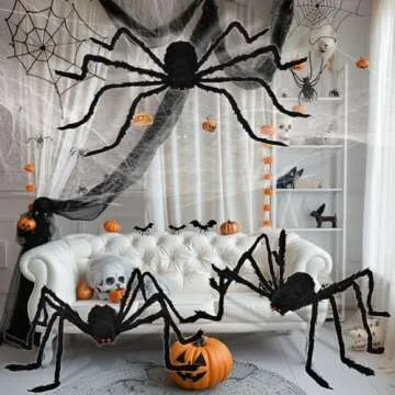 Halloween Giant Spider Decorations Outdoor: 3 PCS Halloween Spider Decorations Outside - 50'' Large Spiders Realistic Hairy Halloween Decor - Scary Big Spiders Halloween Decorations for Indoor Yard