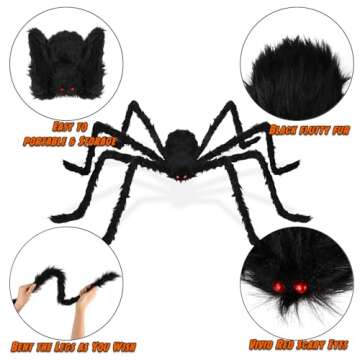 Halloween Giant Spider Decorations Outdoor: 3 PCS Halloween Spider Decorations Outside - 50'' Large Spiders Realistic Hairy Halloween Decor - Scary Big Spiders Halloween Decorations for Indoor Yard