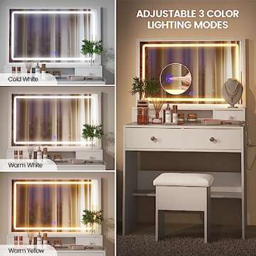 LECEVOCY Makeup Vanity with LED Mirror and Power Outlet