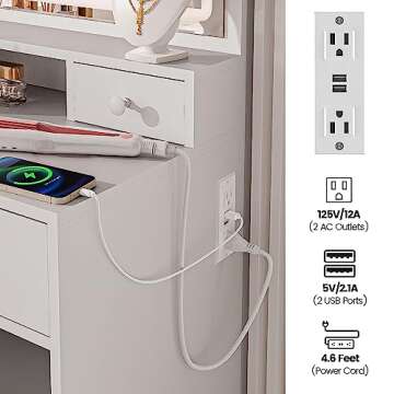 LECEVOCY Makeup Vanity with LED Mirror and Power Outlet
