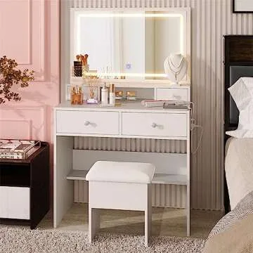 LECEVOCY Makeup Vanity with LED Mirror and Power Outlet
