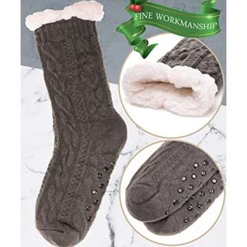 EBMORE Mens Slipper Fuzzy Socks Winter Cozy Fluffy Cabin Warm Fleece Soft Comfy Sherpa Thick Hospital Grip Home Non Slip Socks Stocking Stuffers Christmas Gifts for Men Him (Dark Grey)