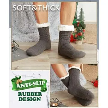 EBMORE Mens Slipper Fuzzy Socks Winter Cozy Fluffy Cabin Warm Fleece Soft Comfy Sherpa Thick Hospital Grip Home Non Slip Socks Stocking Stuffers Christmas Gifts for Men Him (Dark Grey)