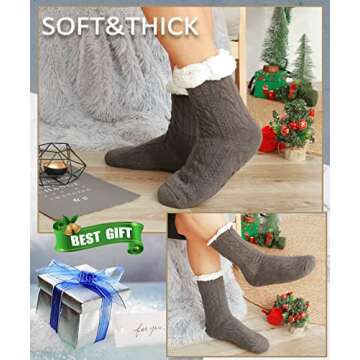 EBMORE Mens Slipper Fuzzy Socks Winter Cozy Fluffy Cabin Warm Fleece Soft Comfy Sherpa Thick Hospital Grip Home Non Slip Socks Stocking Stuffers Christmas Gifts for Men Him (Dark Grey)
