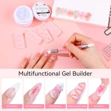 Makartt Solid Gel Builder Mini Kit for 3D Scupting DIY - 15ML 4 in 1 Nail Extension Gel,4 pcs Silicone Molds,1 Sculpting Brush,UV Glue for Acrylic Nails Rhinestones Gel Molding Manicure Hard Gel Kit