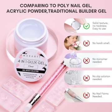 Makartt Solid Gel Builder Mini Kit for 3D Scupting DIY - 15ML 4 in 1 Nail Extension Gel,4 pcs Silicone Molds,1 Sculpting Brush,UV Glue for Acrylic Nails Rhinestones Gel Molding Manicure Hard Gel Kit