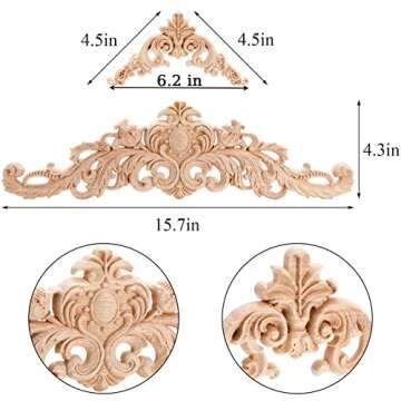 Coloch 12 Pieces Wood Appliques Onlays, Decorative Wooden Applique Carved Natural Long Trim Applique...
